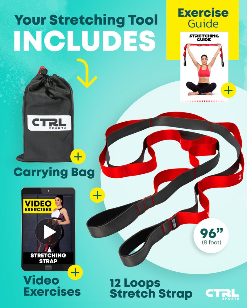 CTRL SPORTS Stretching Strap with Loops - Non Elastic Stretch Band for Physical Therapy, Yoga Strap for Stretching Equipment, Stretch Bands for Exercise and Flexibility - Fascia, Hamstring & Leg Stretcher Belt - Image 2